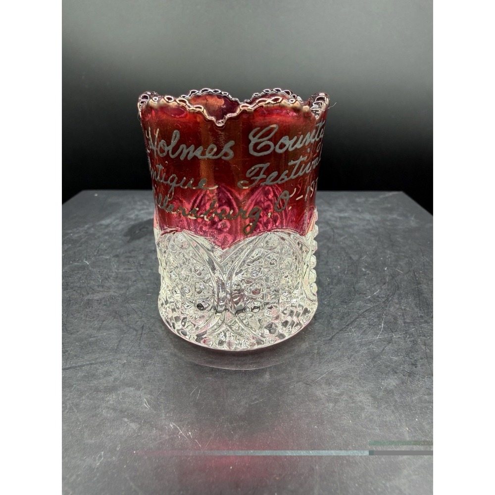❤️✨ Vintage Ruby Flash EAPG Toothpick Holder – Button & Star Pattern – 2" Mini ✨